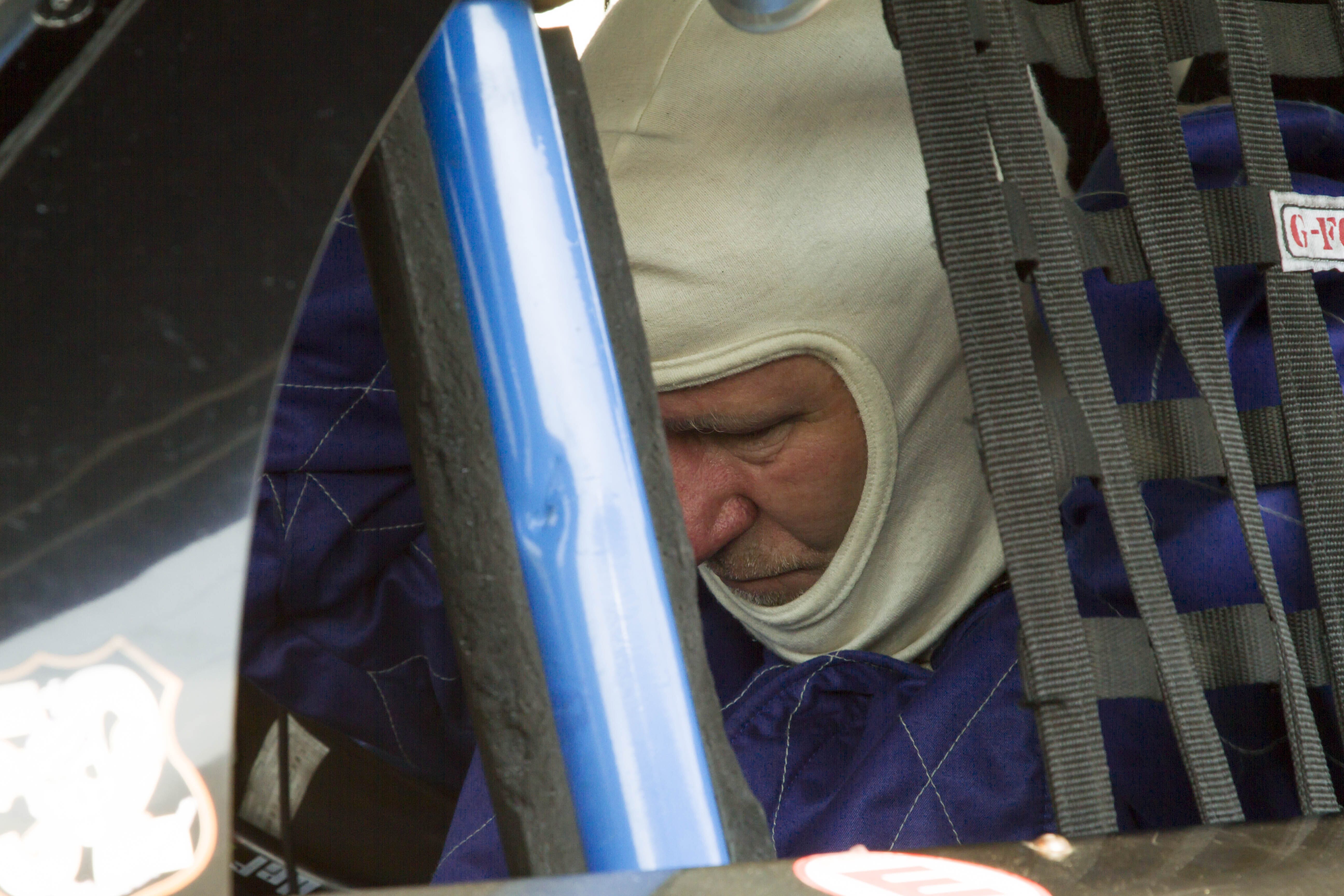 Chris gets ready to put his helmet on in preparation for the race.